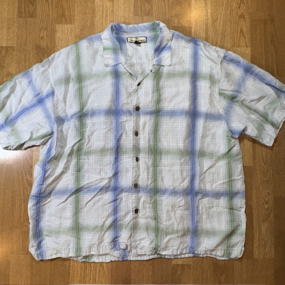 Tommy Bahama Other - Tommy Bahama Mens 2X Button Up Linen Blend Shirt Plaid Embroider Camp Resortwear